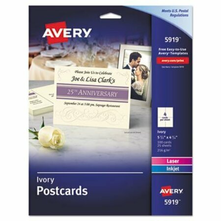 AVERY DENNISON Avery, Postcards For Inkjet/laser Printers, 4 1/4 X 5 1/2, Ivory, 100PK 5919